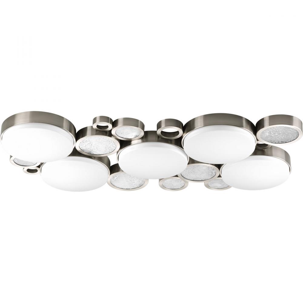 Five Light Brushed Nickel White Glass Drum Shade Flush Mount