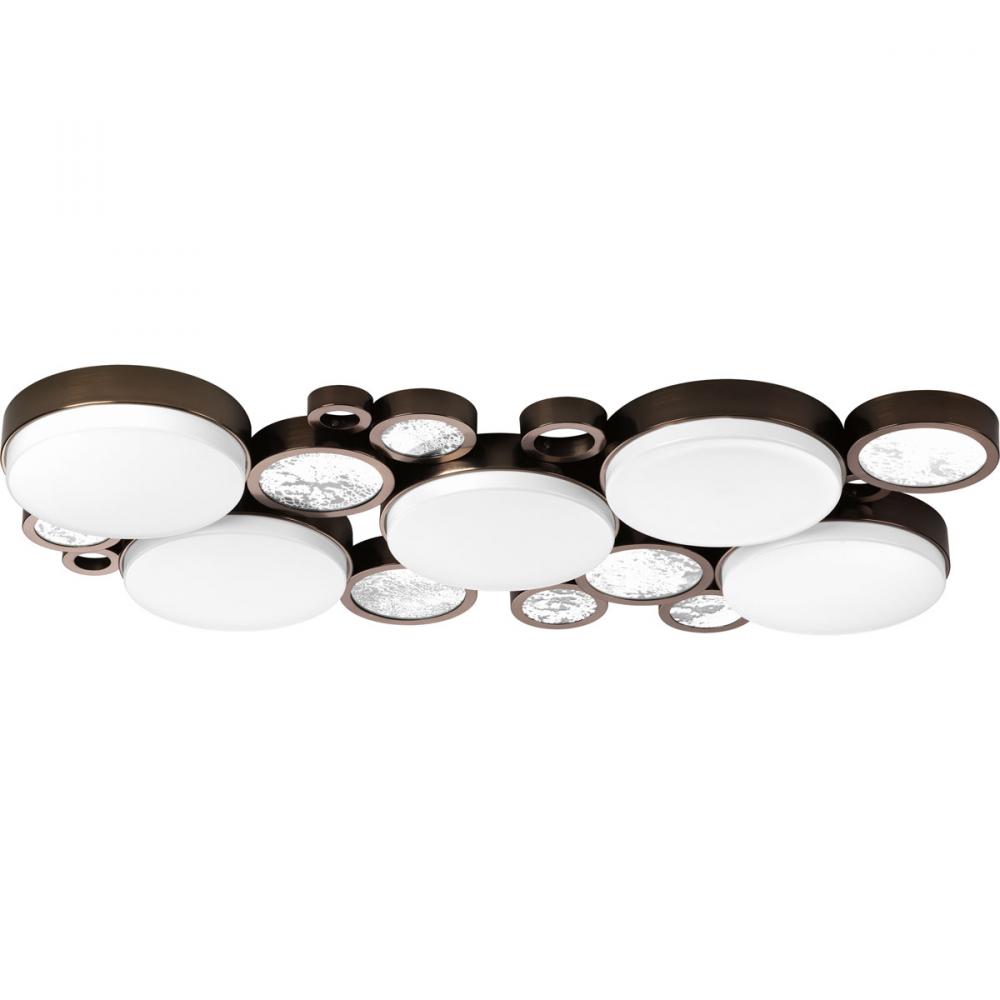 Five Light Venetian Bronze White Acrylic Diffuser Glass Drum Shade Flush Mount