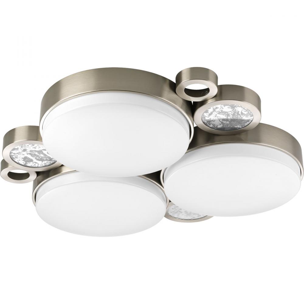 Three Light Brushed Nickel White Acrylic Diffuser Glass Drum Shade Flush Mount