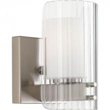 Progress P2029-09WB - One Light Brushed Nickel Clear Ribbed Glass Bathroom Sconce