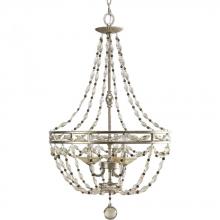 Progress P3825-34 - Three Light Antique Silver Matching Hand Painted Candle Sleeves Glass Up Chandelier