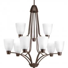 Progress P4173-20 - Nine Light Antique Bronze Etched Glass Up Chandelier