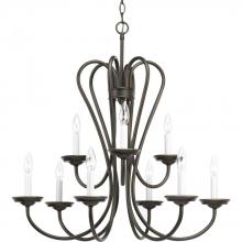 Progress P4669-20 - Nine Light Antique Bronze White Candle Sleeves Glass Up Chandelier