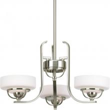Progress P4691-09WB - Three Light Brushed Nickel Opal Etched Glass Drum Shade Chandelier
