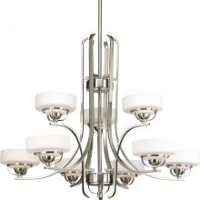 Progress P4693-09WB - Nine Light Brushed Nickel Opal Etched Glass Drum Shade Chandelier