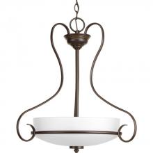 Progress P5132-20 - Three Light Antique Bronze Etched/painted White Inside Glass Foyer Hall Pendant