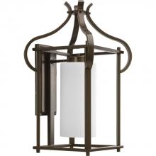 Progress P6601-20 - One Light Antique Bronze Etched Glass Hanging Lantern