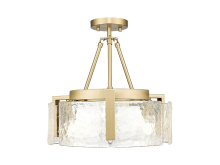 Golden 3164-3SF BCB-HWG - Aenon 3-Light Semi-Flush in Brushed Champagne Bronze with Hammered Water Glass Shade