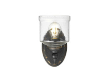 Golden 0806-1W ABI-HWG - Keating 1 Light Wall Sconce in Antique Black Iron with Hammered Water Glass Shade