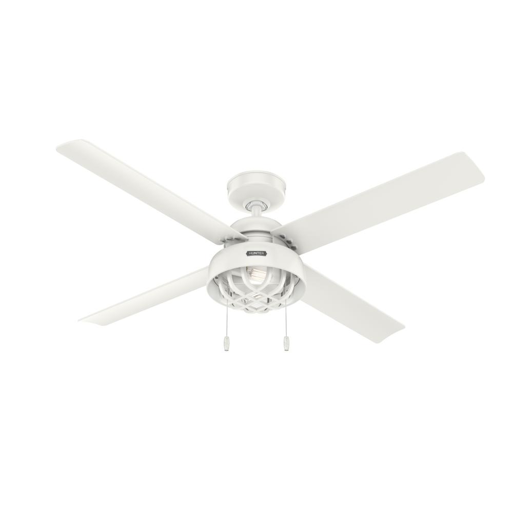 Hunter 52 Inch Spring Mill Fresh White Damp Rated Ceiling Fan With Led Light Kit And Pull Chain 51732 Aztec Lighting Inc